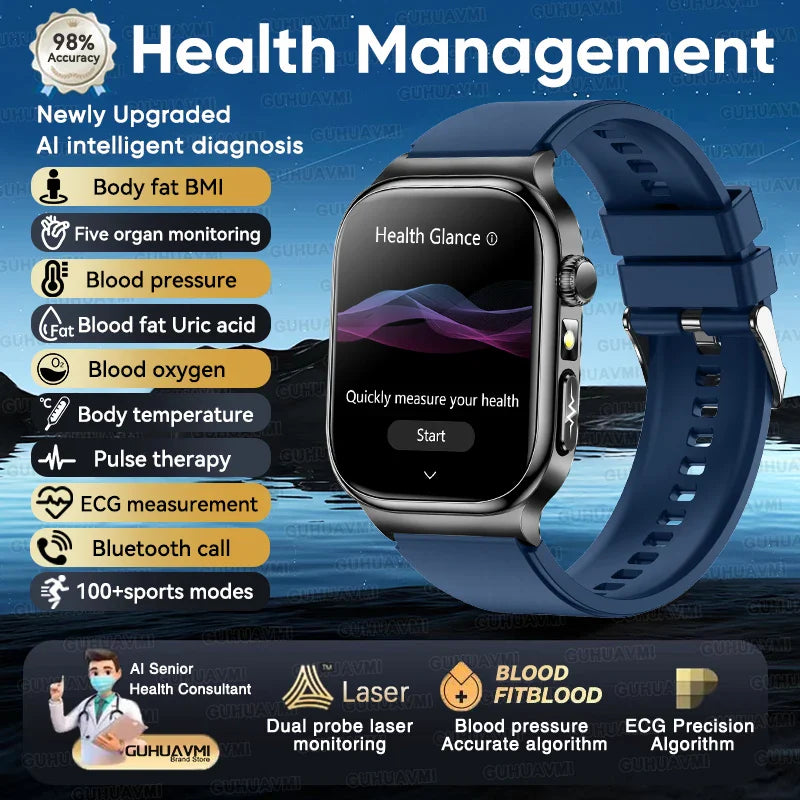 2026 Nuovo Misurazione Accurata Salute Smart Watch ECG + PPG Acido Urico Pressione Sanguigna Lipidi Nel Sangue Chiamata BT Smartwatch Per Le Donne Degli Uomini