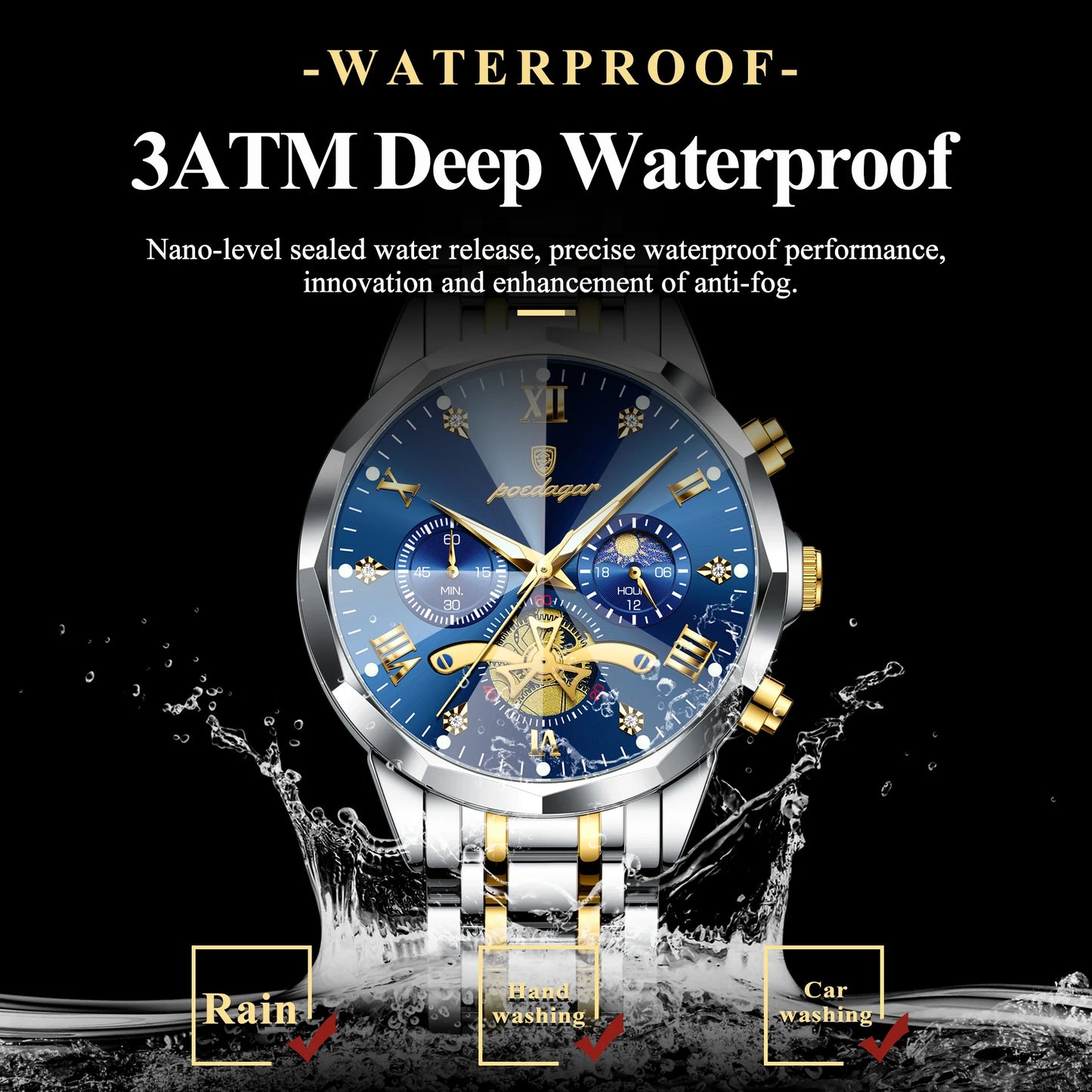 POEDAGAR Orologio da uomo di lusso Top originale impermeabile cronografo luminoso orologio da polso da uomo al quarzo in acciaio inossidabile orologi da uomo Reloj