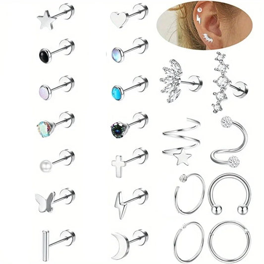 Drperfect 1pc orecchini chirurgici in acciaio inossidabile per donna uomo orecchini con retro piatto orecchini con cartilagine orecchini a cerchio con Piercing