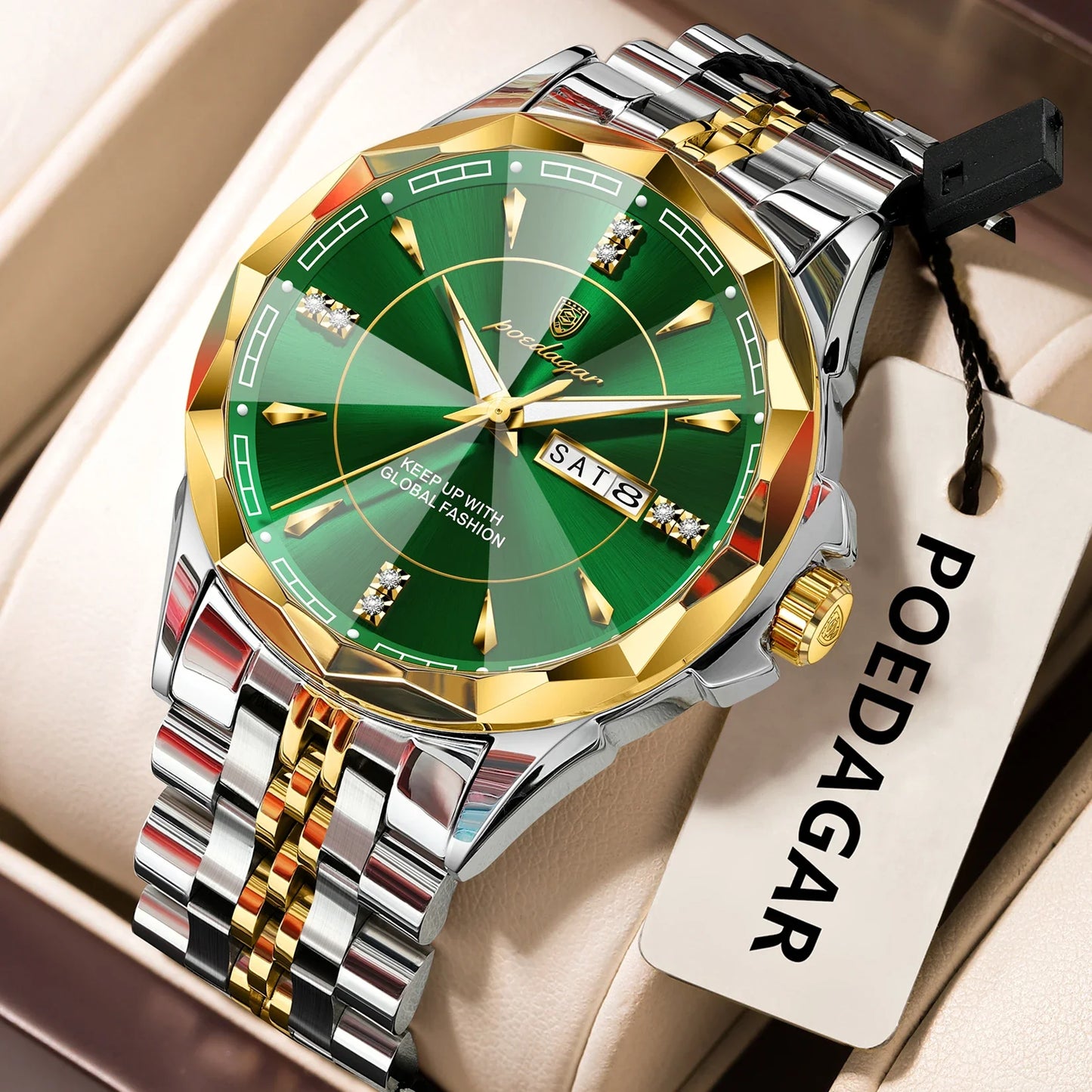 POEDAGAR Orologio da uomo di moda di lusso Top Business Impermeabile luminoso Data Settimana Orologi da uomo Orologio da polso da uomo in acciaio inossidabile al quarzo