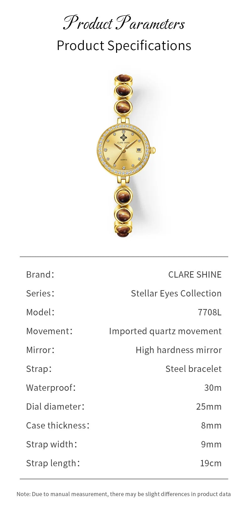 Orologio da donna CLARE SHINE Brand 7708, elegante orologio al quarzo di lusso, impermeabile, con datario, collezione Stellar Eyes.