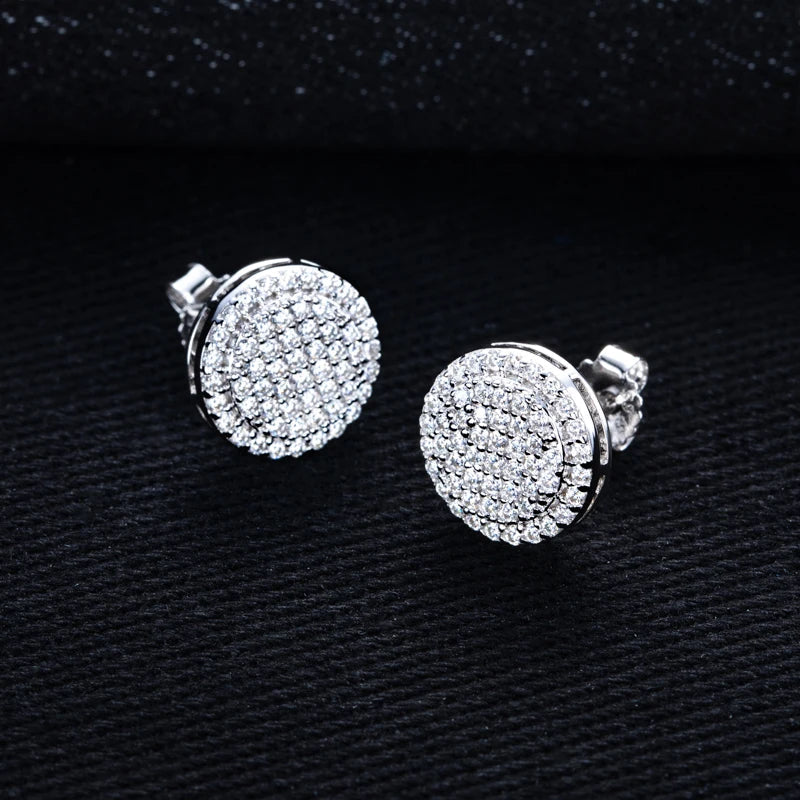 MossanRappr 0.9cttw Moissanite Bling Orecchini rotondi in argento sterling 925 Moda Gioielli Hip Hop Regali per donne e uomini
