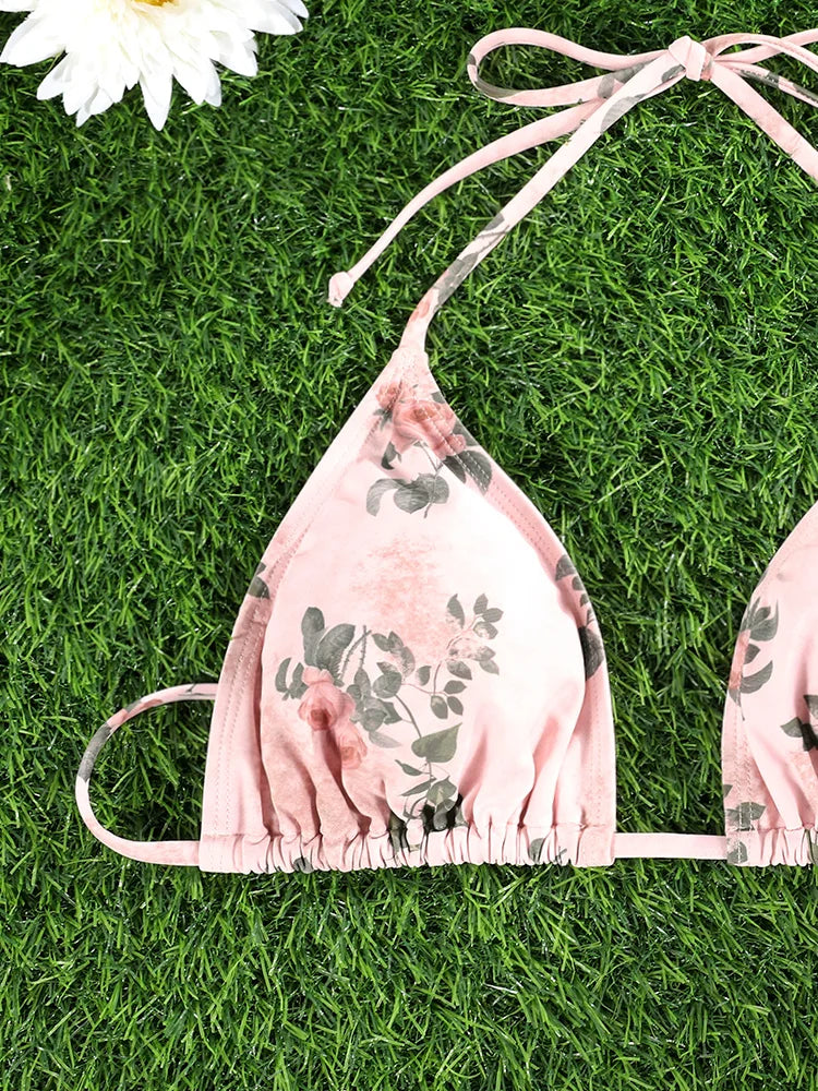 Miyouj Bikini Stampato con Fascia 2026, Costume da Bagno a Triangolo Tre Pezzi a Vita Bassa, Biquini Donna, Abbigliamento da Mare Estivo