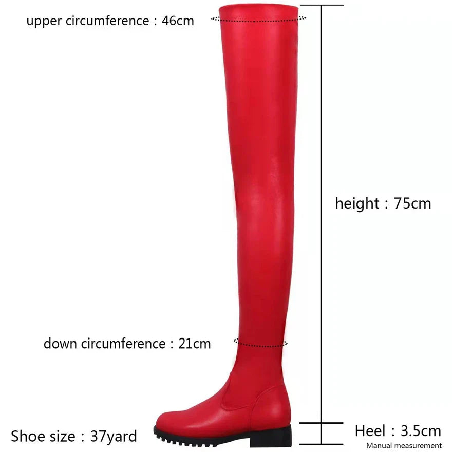 2025 Winter Over the Knee Women Boots European Platform Zipper Ladies Shoes Comfort Square High Heels Elastic Leather Long Boots