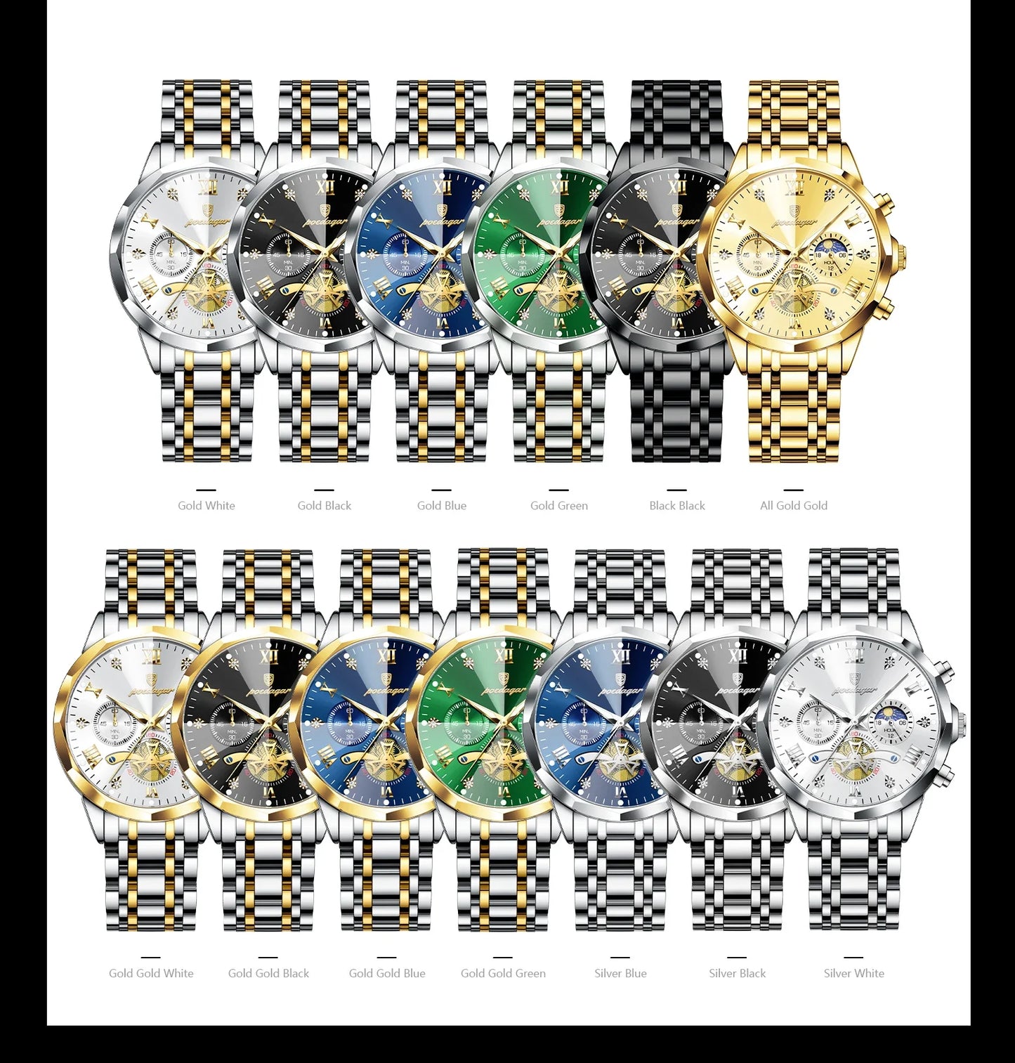 POEDAGAR Orologio da uomo di lusso Top originale impermeabile cronografo luminoso orologio da polso da uomo al quarzo in acciaio inossidabile orologi da uomo Reloj