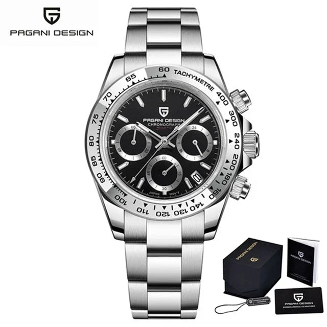 PAGANI DESIGN Nuovo orologio da polso al quarzo da uomo con lunetta in acciaio inossidabile, cronografo di lusso con vetro zaffiro VK63, orologio da uomo reloj hombre