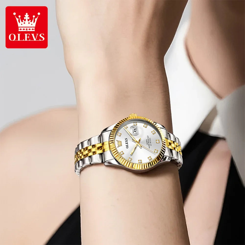 OLEVS 3705 Orologio da donna 30M Orologio al quarzo con data impermeabile per donna Orologio da donna di lusso con scala di diamanti a specchio ad alta durezza