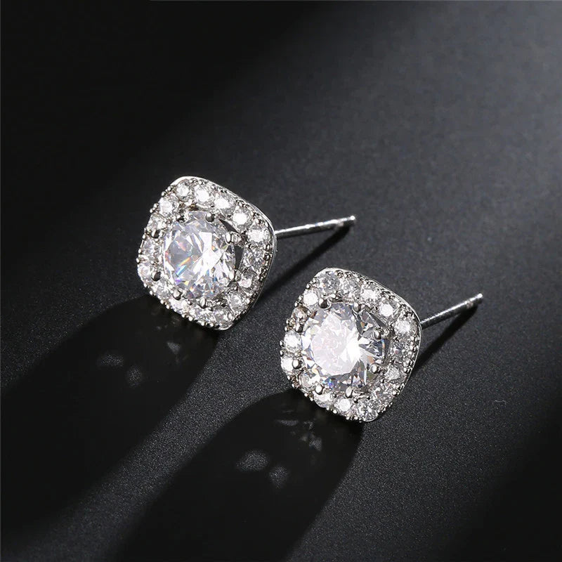 ZAKOL Classic White Square CZ Orecchini Della Stud Per Le Donne Squisite Rotondo Cubic Zirconia Cristallo Orecchini Regalo