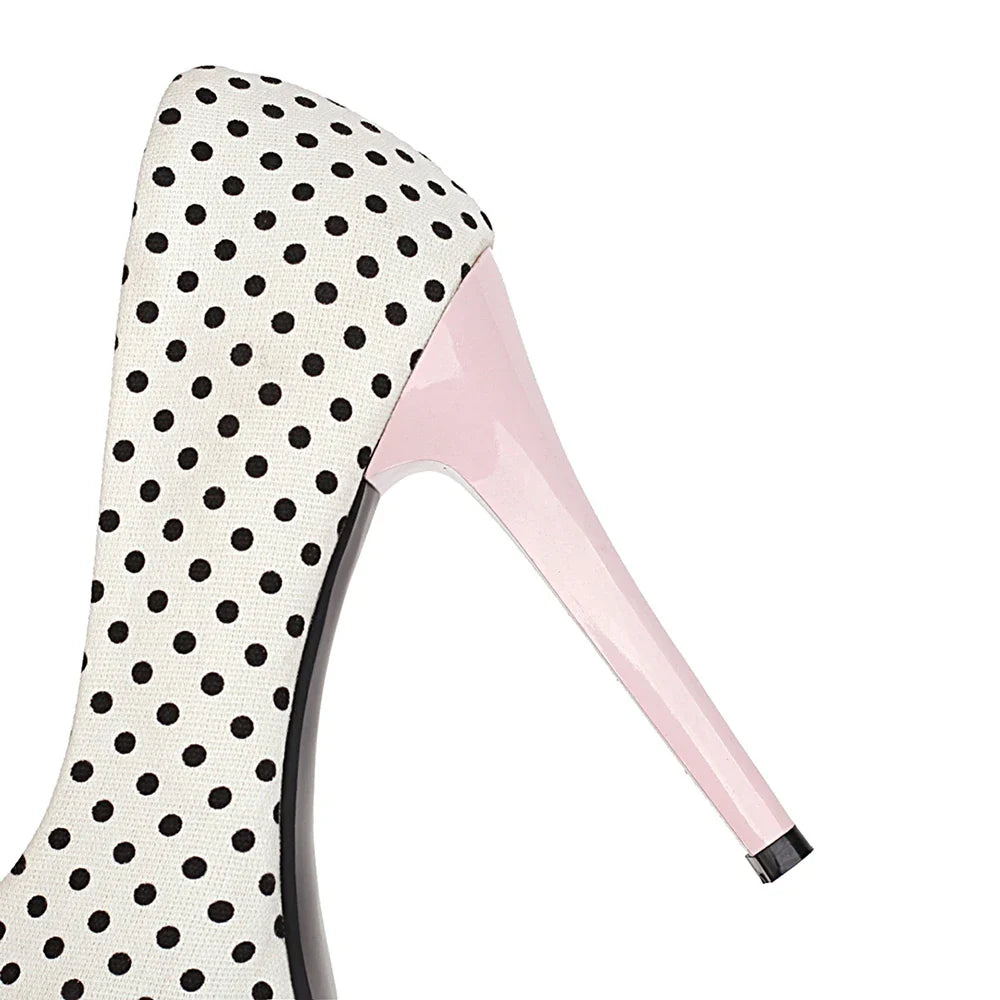 Sexy Super High Heels Women Platform Pumps Polka dot Bow Party Dress Shoes Woman Elegant Wedding Shoes Female 12cm Stilettos