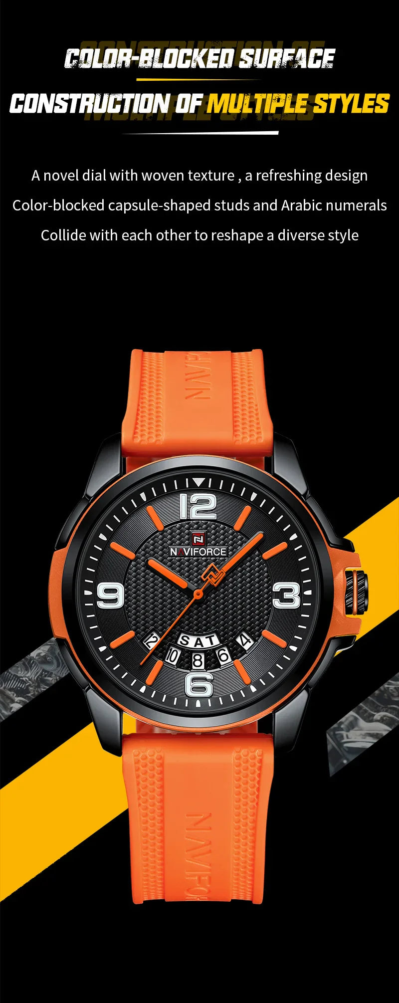 NAVIFORCE Creativo cinturino in TPU orologio da polso maschile moda sportiva 3ATM quarzo impermeabile giorno e data display orologi da uomo Reloj Hombre