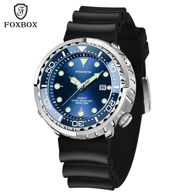 FOXBOX Top Brand Fashion Diver Watch Men 50ATM Waterproof Date Clock orologi sportivi orologio da polso al quarzo da uomo Relogio Masculino