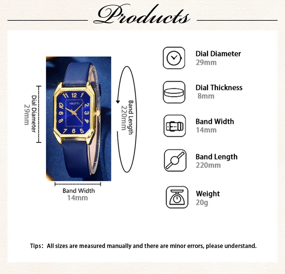 Orologi da donna quadrati di moda di lusso Orologio da polso al quarzo da donna di marca Classico semplice Femme Cinturino in pelle blu Relogio Feminino