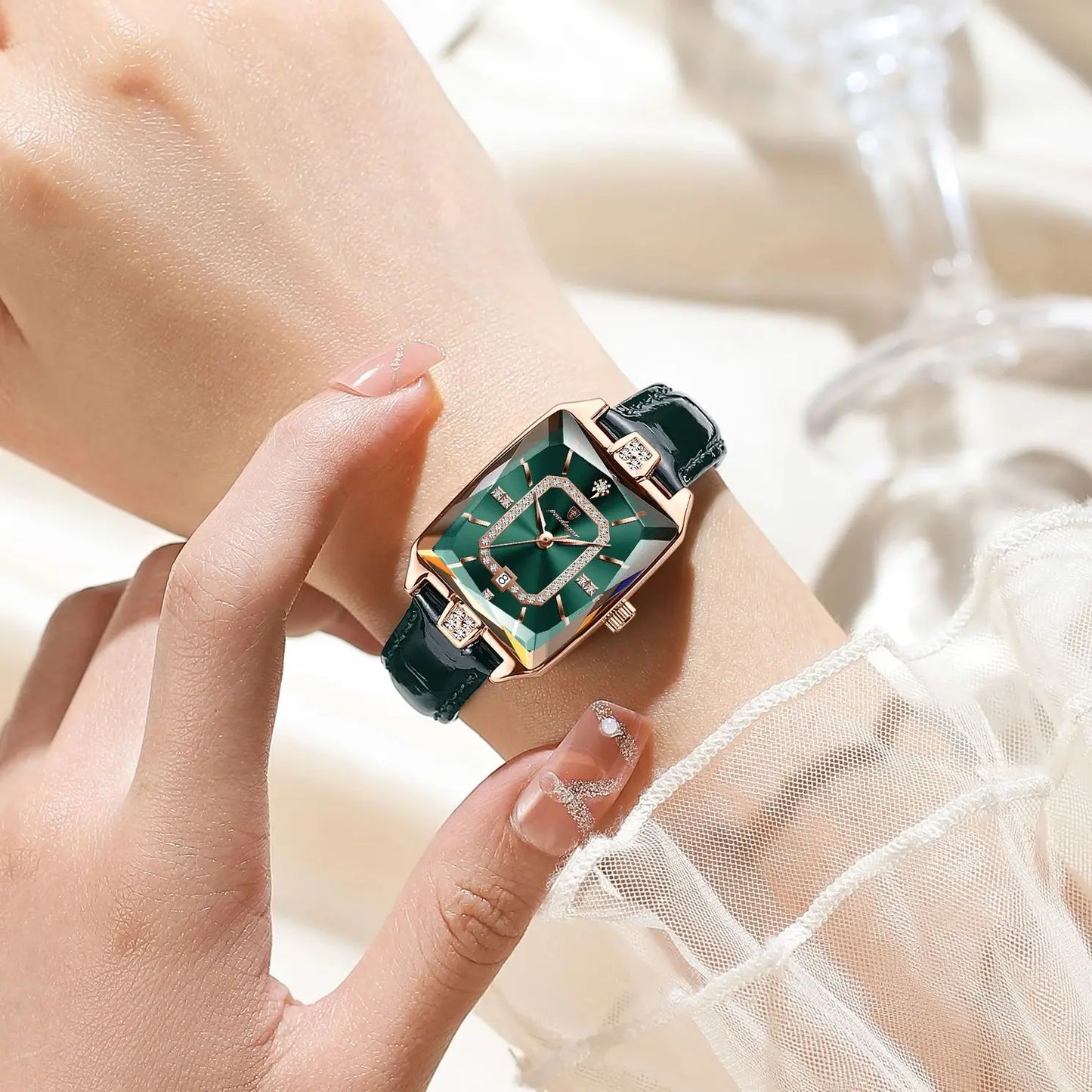 POEDAGAR Rettangolo Orologi da donna di lusso Impermeabile Data Orologio da donna in pelle Elegante orologio da polso da donna al quarzo moda Reloj regalo