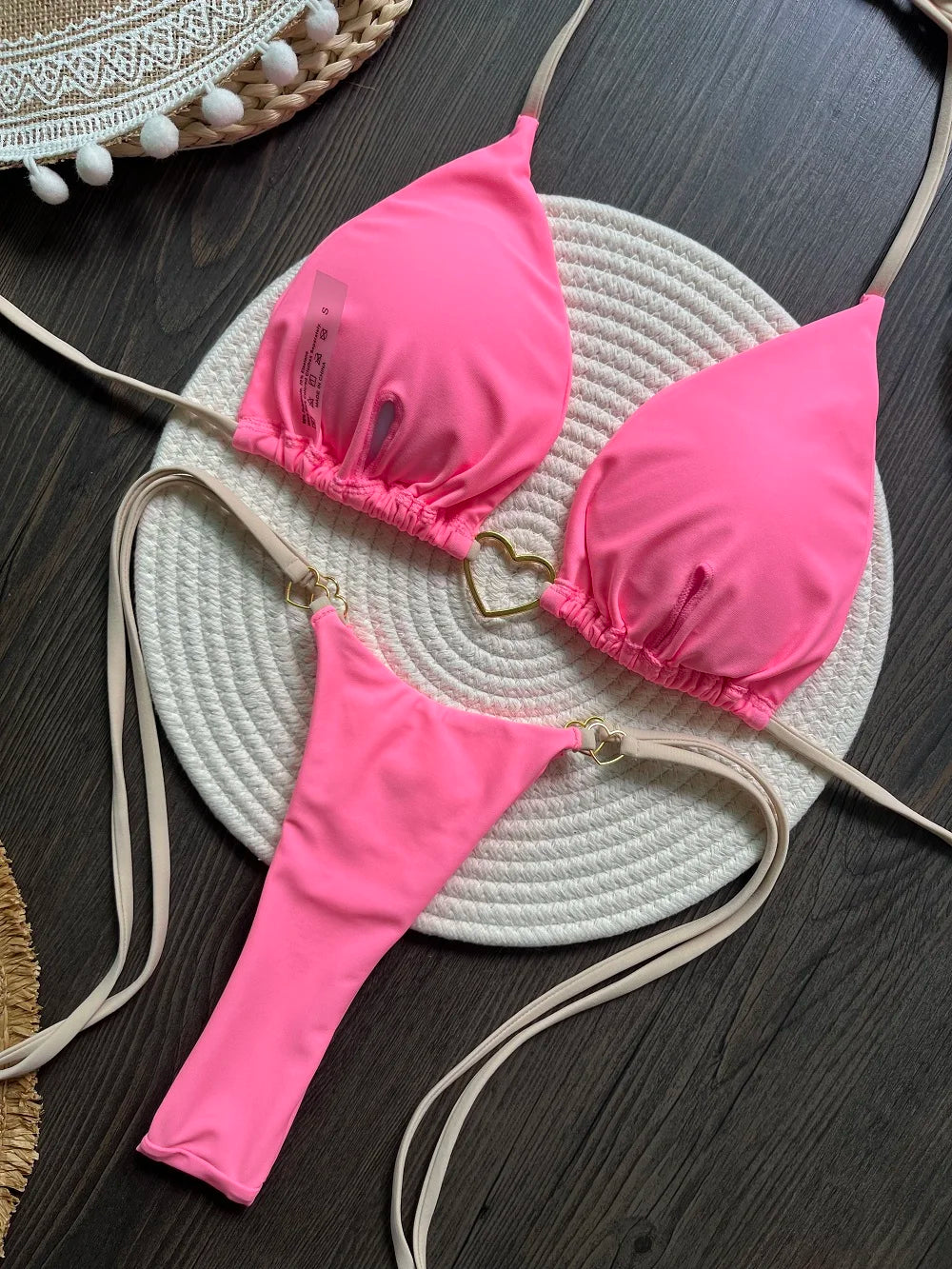 Nuovo bikini bianco a tinta unita da donna, costume da bagno alla moda con lacci a vita bassa, set due pezzi