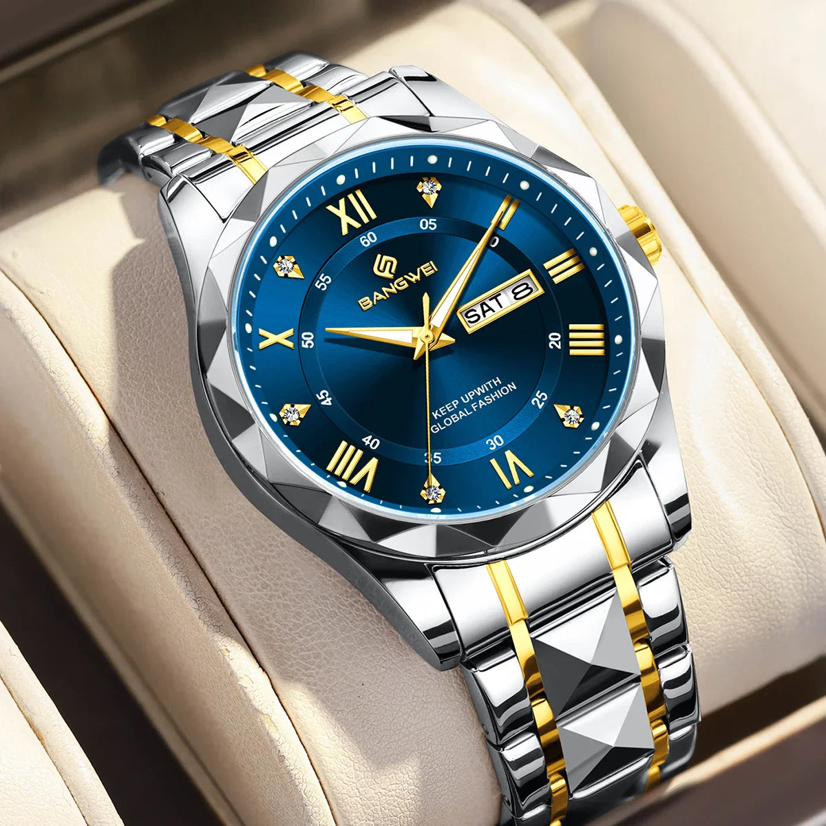 BANGWEI Orologio da donna elegante e lussuoso al quarzo, orologio da polso classico e semplice in acciaio inossidabile, con data automatica, impermeabile, con diamanti