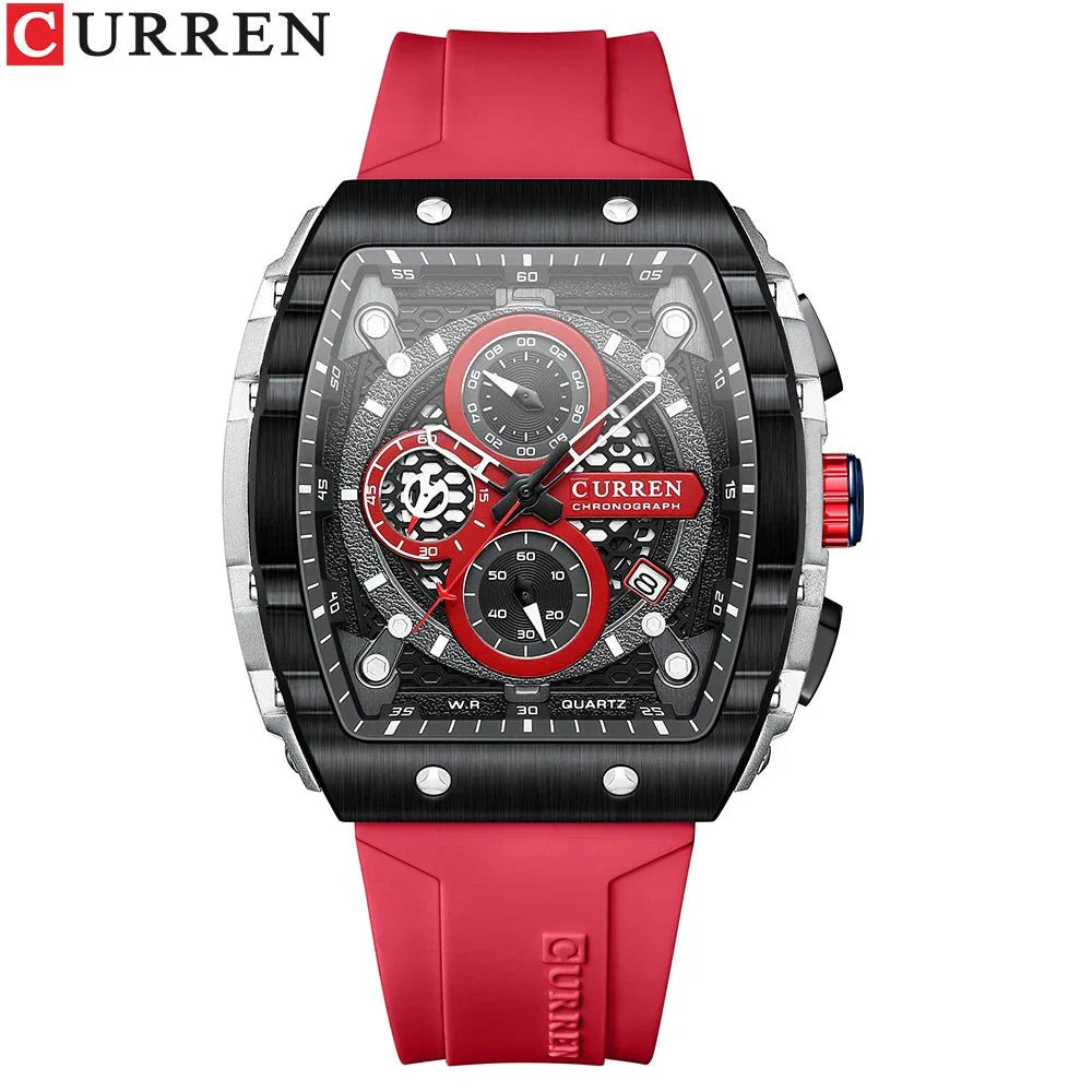CURREN Orologio da uomo alla moda, marchio unico, design quadrato, lusso, nastro sportivo al quarzo, orologi da uomo impermeabili