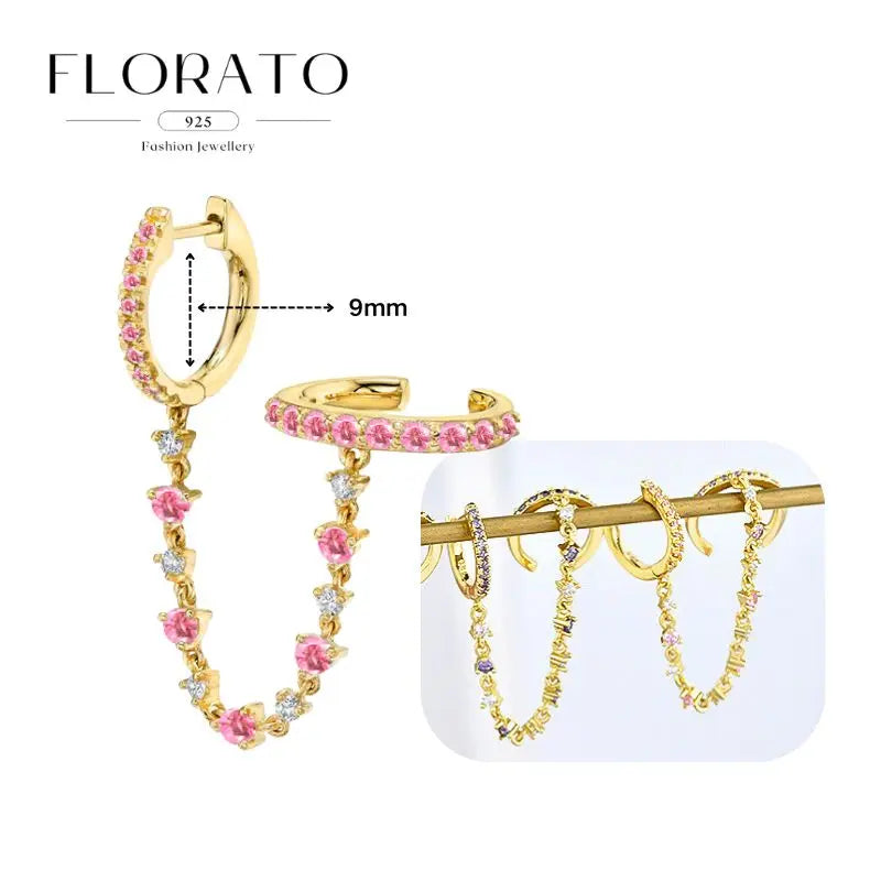 Lussuosa geometria 925 orecchio in argento sterling Ago rosa serie zircone orecchini a cerchio pendenti dolce moda regali di gioielli da sposa