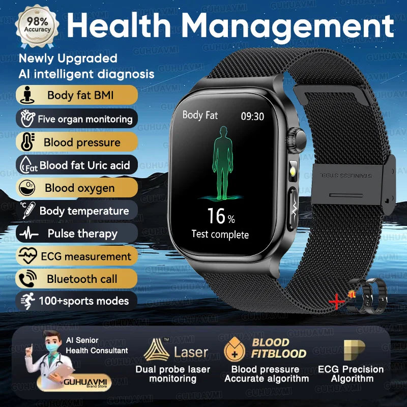 2026 Nuovo Misurazione Accurata Salute Smart Watch ECG + PPG Acido Urico Pressione Sanguigna Lipidi Nel Sangue Chiamata BT Smartwatch Per Le Donne Degli Uomini