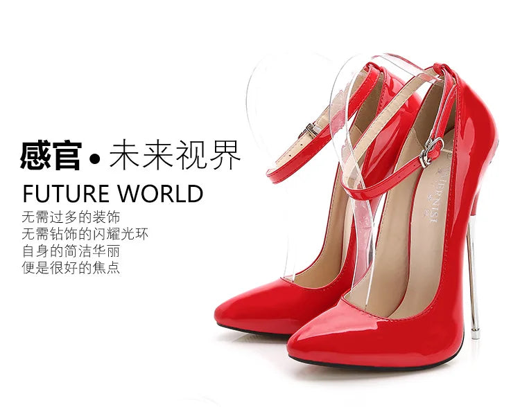 Sexy 16cm Extreme High Heels Pumps Shoes Woman Fashion Key Black Red Heeled Dance Party Wedding Office Shoes Ladies Large Size