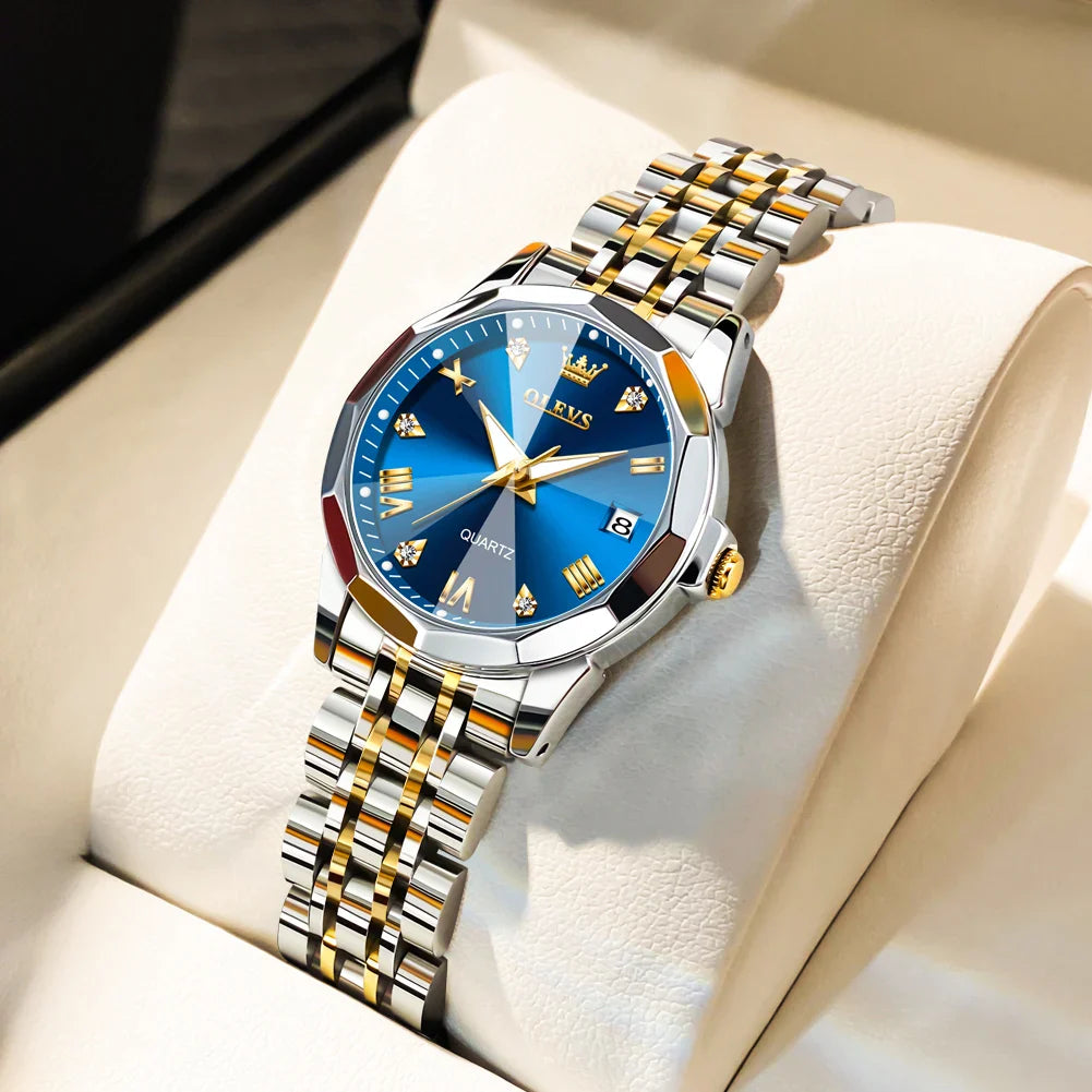 OLEVS 9931 Elegante Orologio da Donna di Lusso, Marca Originale, Movimento al Quarzo, Impermeabile, in Acciaio Inossidabile, Luminoso con Data