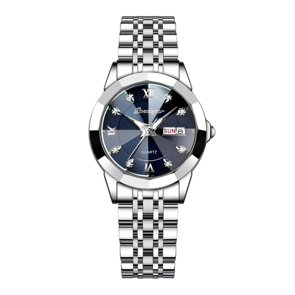 POEDAGAR orologi da donna di marca di lusso impermeabile luminoso data settimana orologio al quarzo per donna orologio da donna di moda in acciaio inossidabile