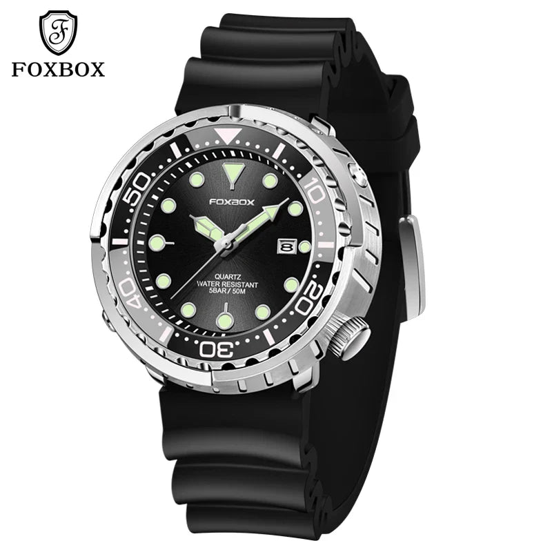 FOXBOX Top Brand Fashion Diver Watch Men 50ATM Waterproof Date Clock orologi sportivi orologio da polso al quarzo da uomo Relogio Masculino