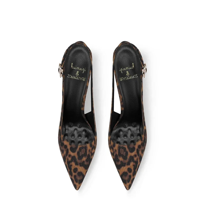 2025 Spring New Leopard Pattern Pointed French Luxury Small Comfortable Thin Heel Versatile High Heel Sandals for Women