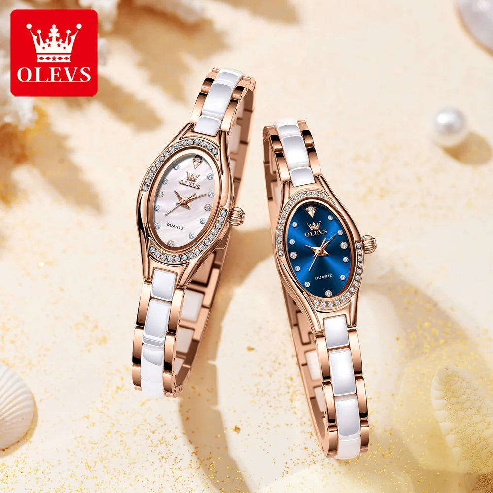 OLEVS 7131 Orologio da Donna Elegante con Movimento al Quarzo, Cinturino in Porcellana, Impermeabile 30m, Quadrante con Diamanti, Orologio alla Moda per Donne