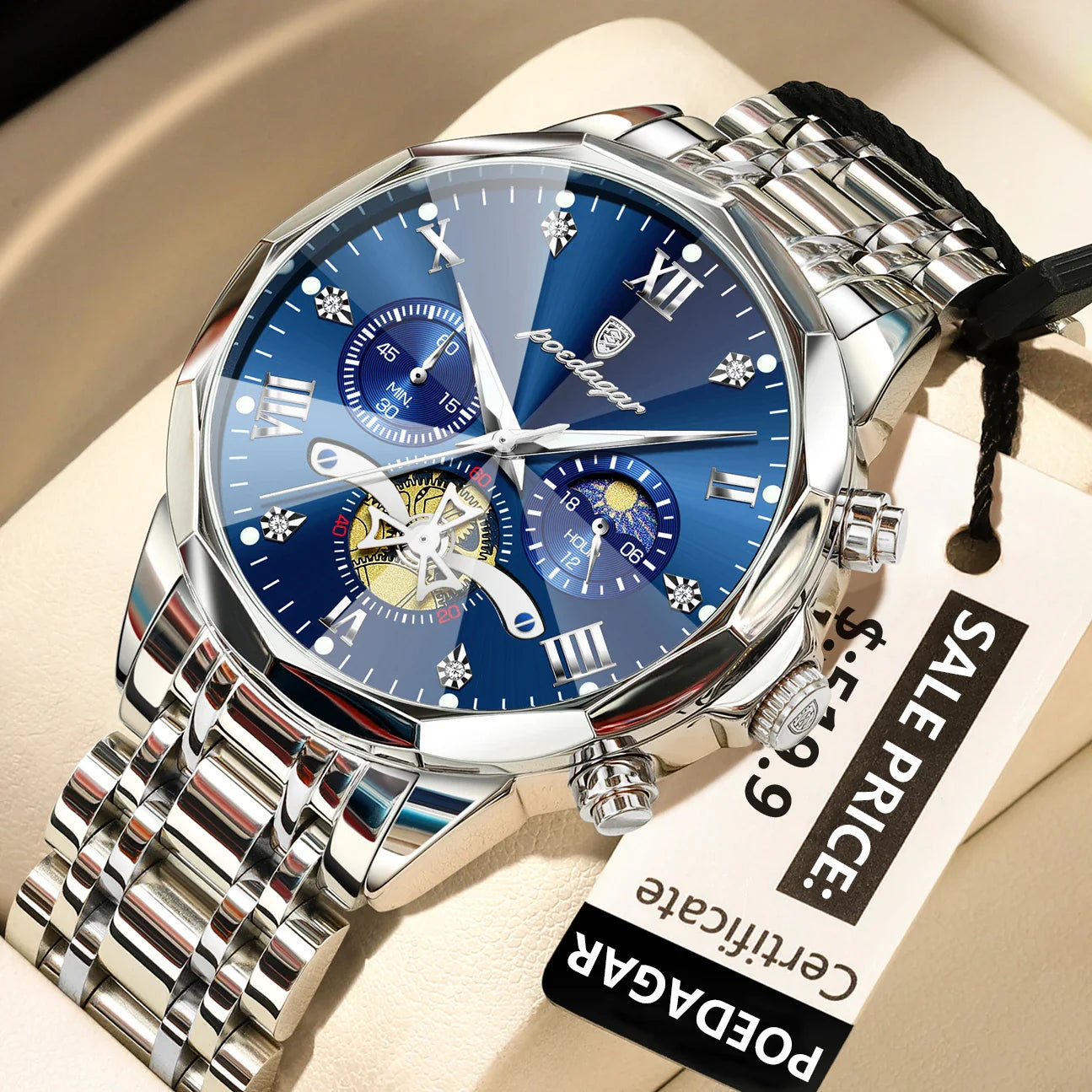 POEDAGAR Orologio da uomo di lusso Top originale impermeabile cronografo luminoso orologio da polso da uomo al quarzo in acciaio inossidabile orologi da uomo Reloj
