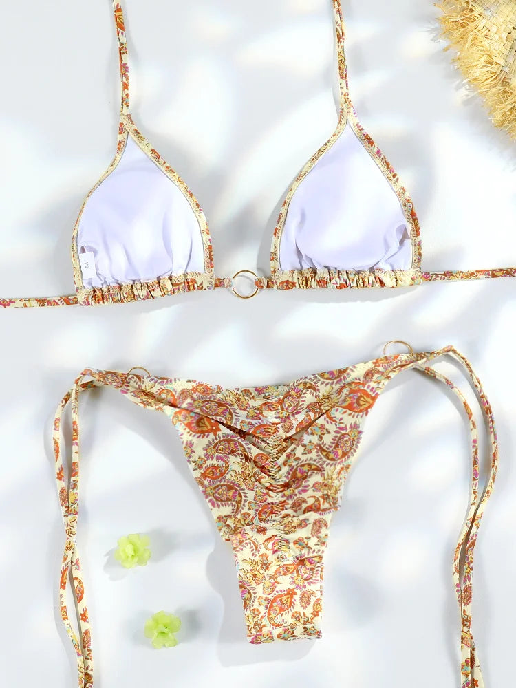 Miyouj Nuovi Bikini Stampati Costumi da bagno Donna Costume da bagno sexy Fasciatura Bikini Set 2024 Beachwear String Costumi da bagno Micro Biquinis