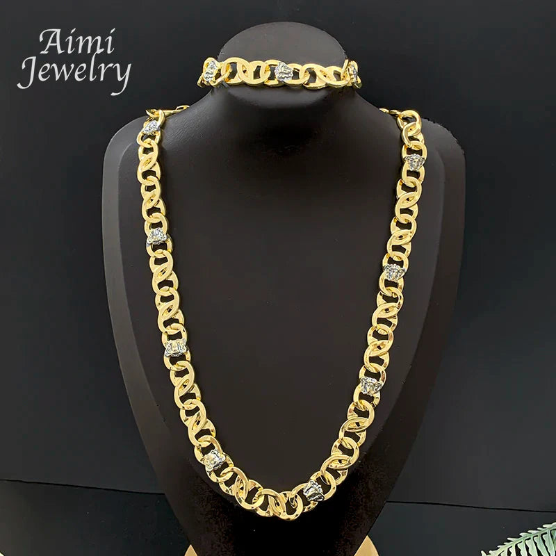 Set di Gioielli Originali per Uomo, Collana e Bracciale Hip Hop Placcati in Oro, Gioielleria alla Moda per Feste, Uso Quotidiano e Regali