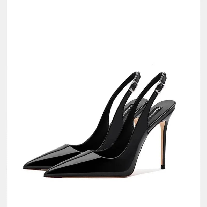 Sexy high-heeled sandals with pointed tips and elegant  summer patent leather strappy fashionable party women's shoes
