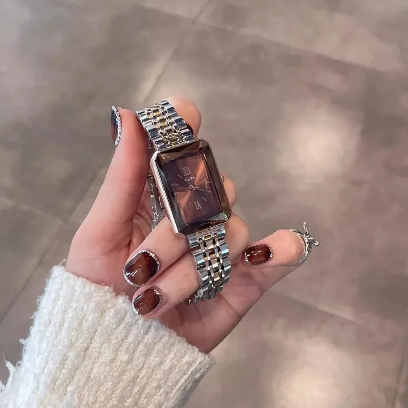 CILOA Orologio retrò marrone da donna cinturino quadrato in acciaio inossidabile 2025 nuovo marchio di moda di tendenza orologio autentico di alta qualità