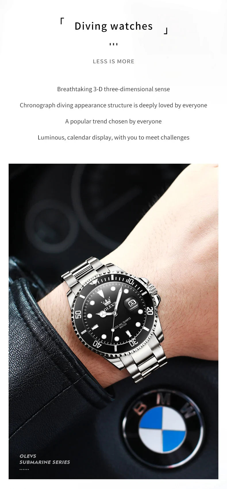 OLEVS Orologi da uomo Trend Luxury Cinturino in acciaio pregiato Grande data Orologio da polso al quarzo di marca originale per uomo Impermeabile luminoso 5885 Nuovo