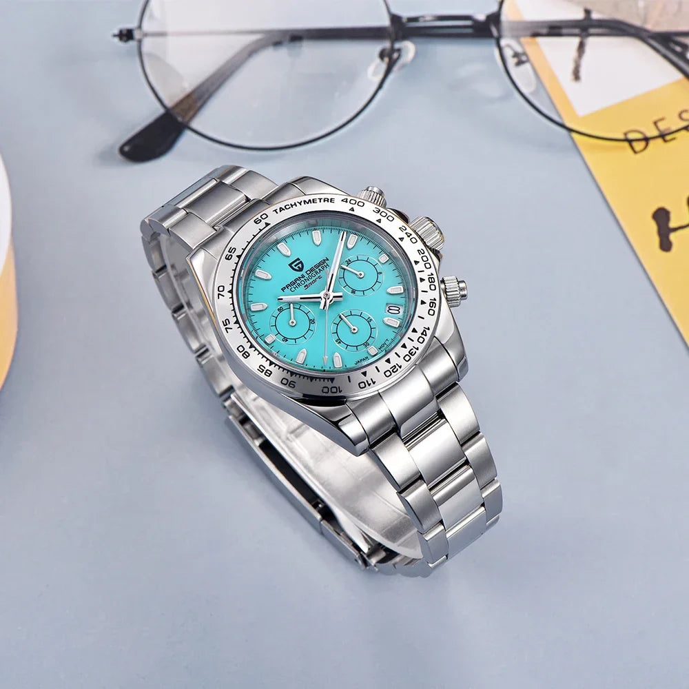 PAGANI DESIGN Nuovo orologio da polso al quarzo da uomo con lunetta in acciaio inossidabile, cronografo di lusso con vetro zaffiro VK63, orologio da uomo reloj hombre