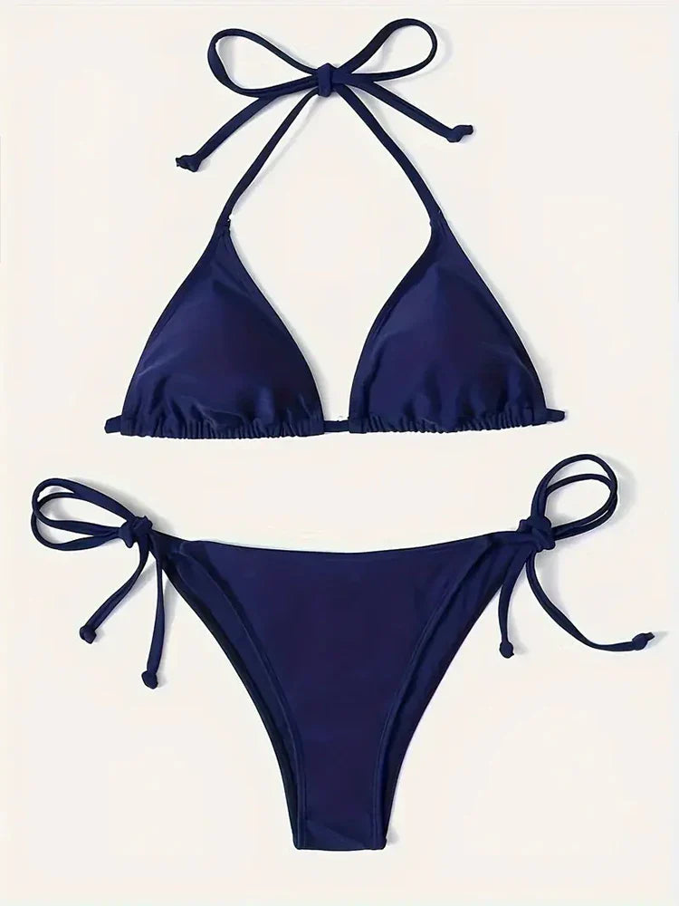 Costumi da bagno Perizoma Bikini Set Sexy Nuovi costumi da bagno blu navy Donna Costumi da bagno sexy Bikini Triangolo Fasciatura Costumi da bagno femminili