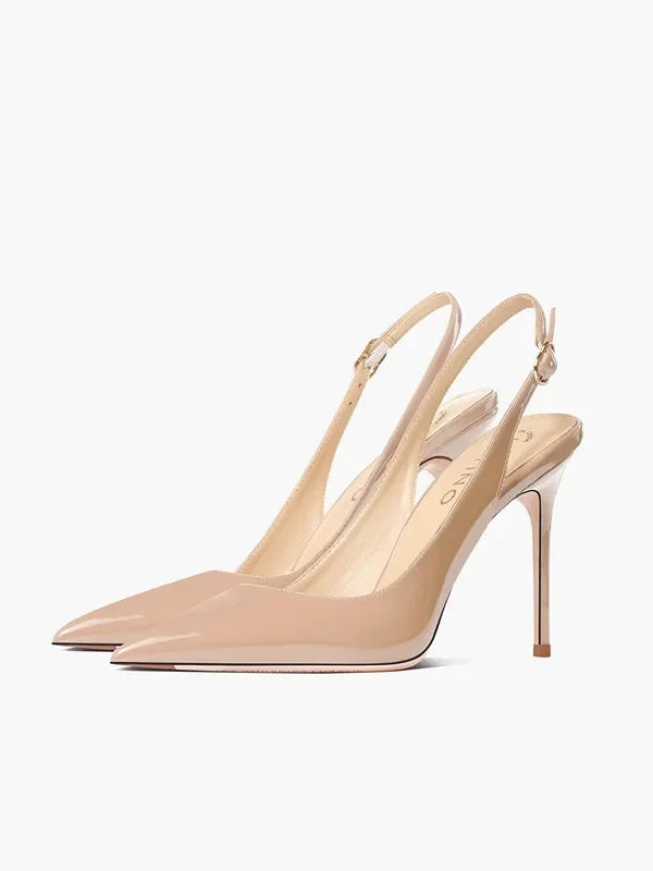 Sexy high-heeled sandals with pointed tips and elegant  summer patent leather strappy fashionable party women's shoes