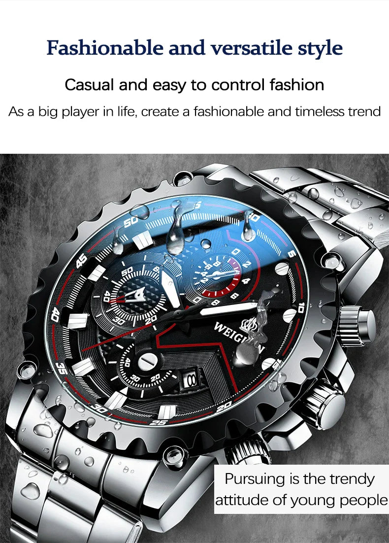 Orologio da uomo Black Warrior autentico alla moda in acciaio inossidabile impermeabile calendario luminoso orologio al quarzo moda maschile orologi regalo