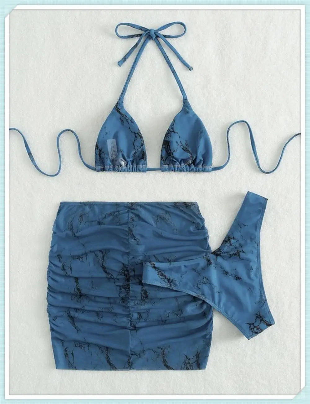 3 pezzi perizoma Bikini con gonna marmo texture costume da bagno donna costume da bagno Set costumi da bagno femminili abbigliamento da spiaggia nuoto estate