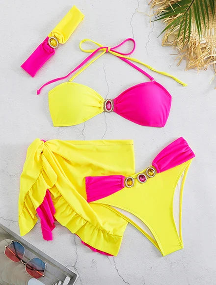 2025 Elegante set bikini in pizzo bianco per costume da bagno in 2 pezzi alla moda e chic da spiaggia, perfetto per abbigliamento da spiaggia e feste in piscina, scariole estive