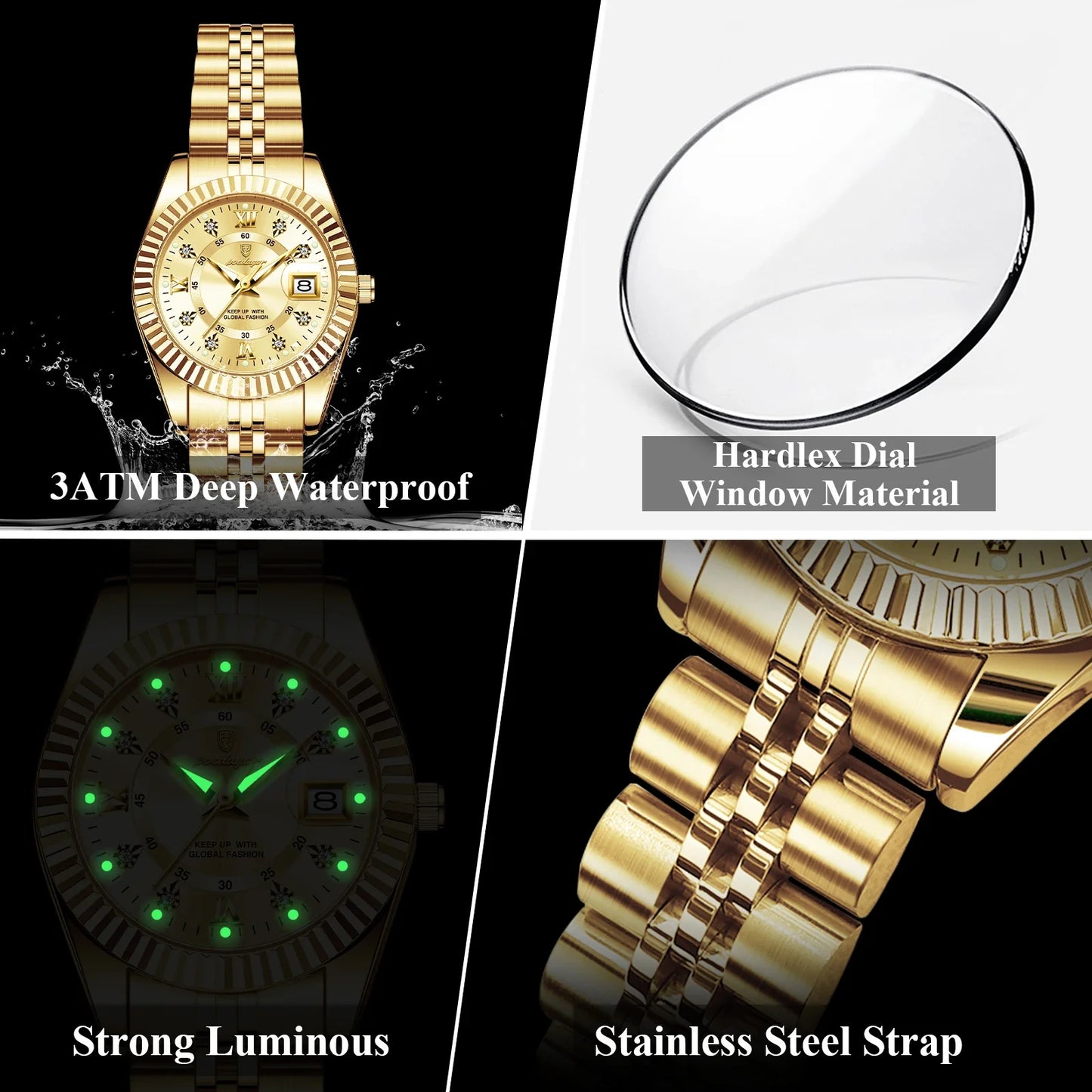 POEDAGAR Orologio da polso da donna alla moda Impermeabile Data luminosa Orologi da donna eleganti Orologio al quarzo in acciaio inossidabile per donna Reloj