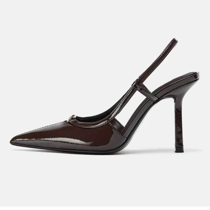 2026 Fashion Metal Decoration Stiletto Pumps Women Luxury Patent Leather Pointed Toe High Heels Sexy Slingback Designer Shoes