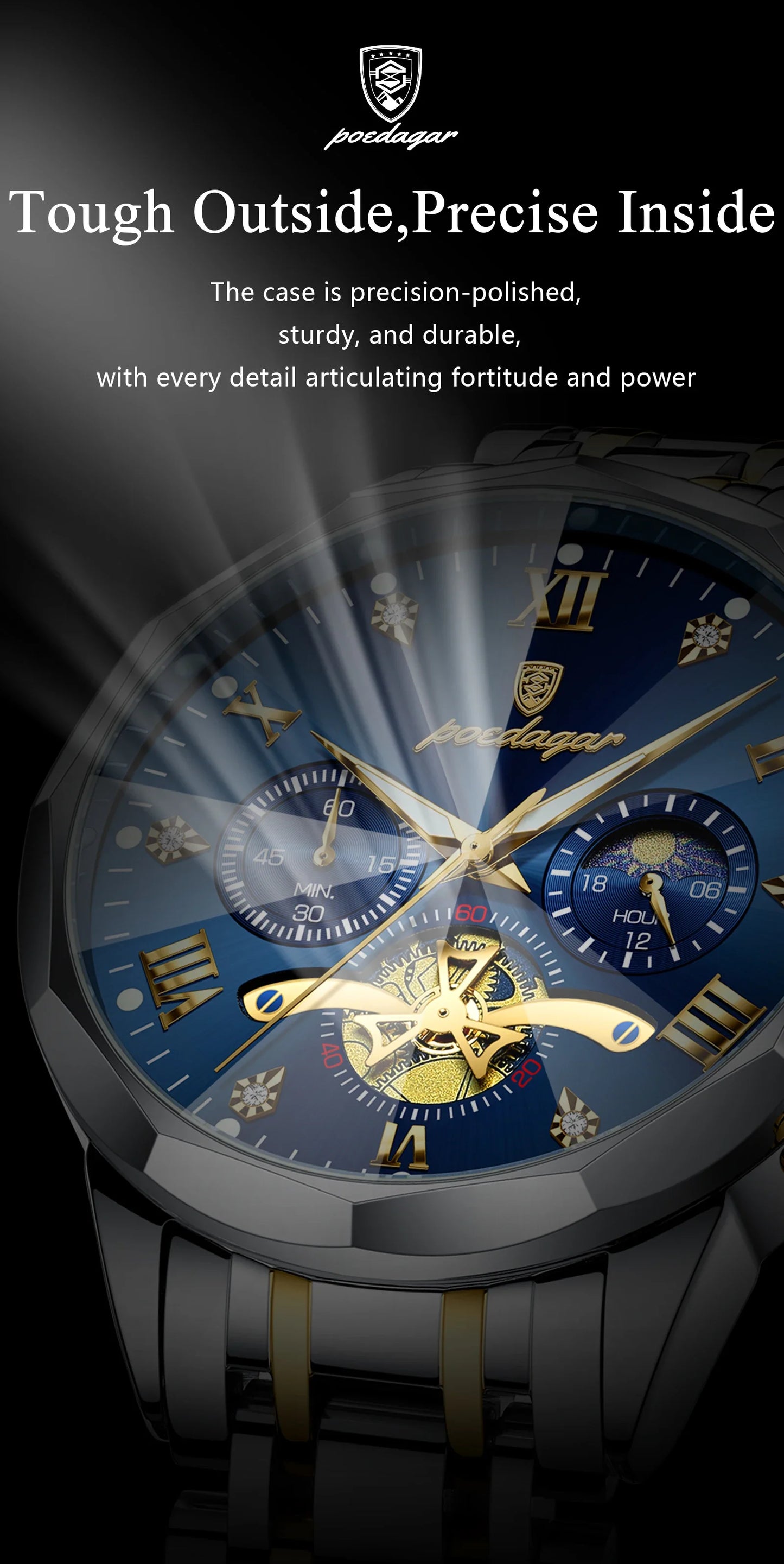 POEDAGAR Orologio da uomo di lusso Top originale impermeabile cronografo luminoso orologio da polso da uomo al quarzo in acciaio inossidabile orologi da uomo Reloj