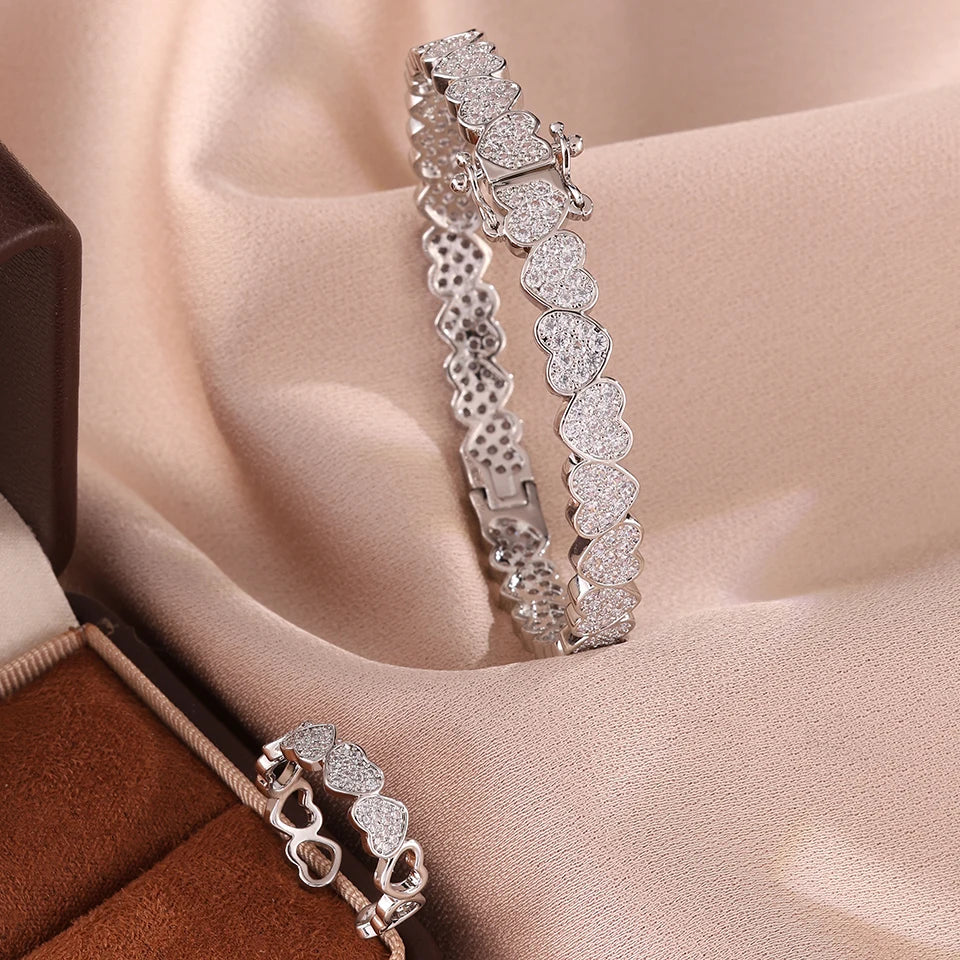 Set di Bracciale e Anello ZAKOL Hip Hop con Charm a Cuore in Zirconia Cubica per Uomo e Donna, Regalo di San Valentino per Coppie