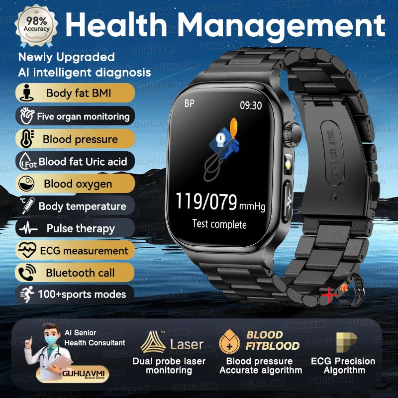 2026 Nuovo Misurazione Accurata Salute Smart Watch ECG + PPG Acido Urico Pressione Sanguigna Lipidi Nel Sangue Chiamata BT Smartwatch Per Le Donne Degli Uomini