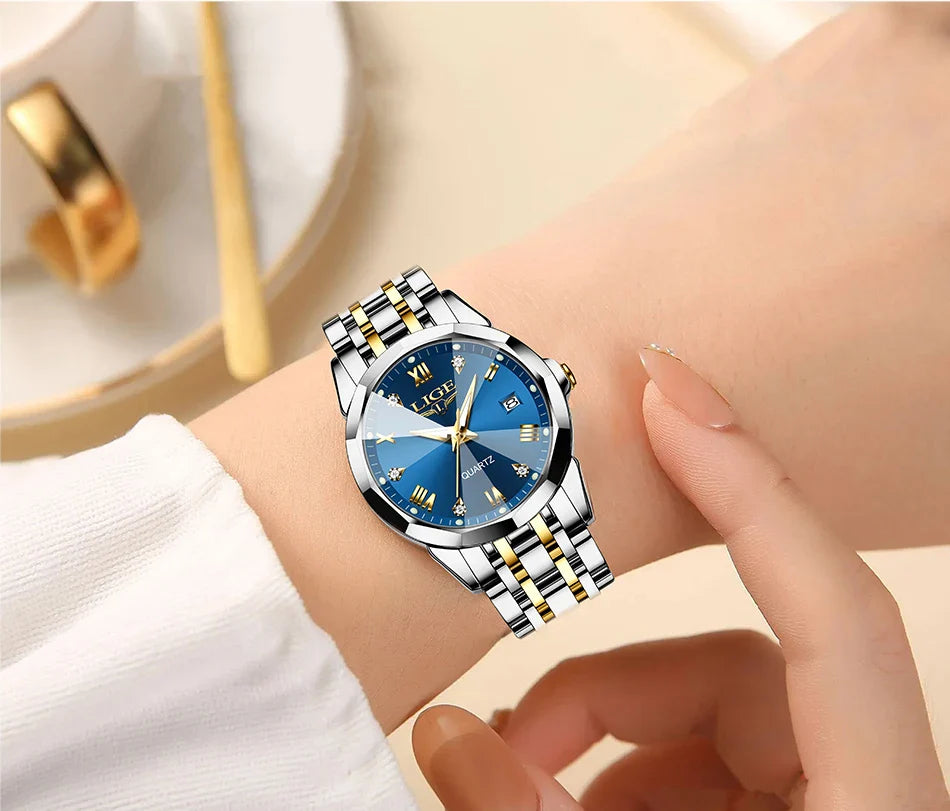 LIGE Elegante Orologio da Polso da Donna Ultrasottile in Stile Nordico Semplice con Movimento al Quarzo, Bracciale in Acciaio Inossidabile alla Moda
