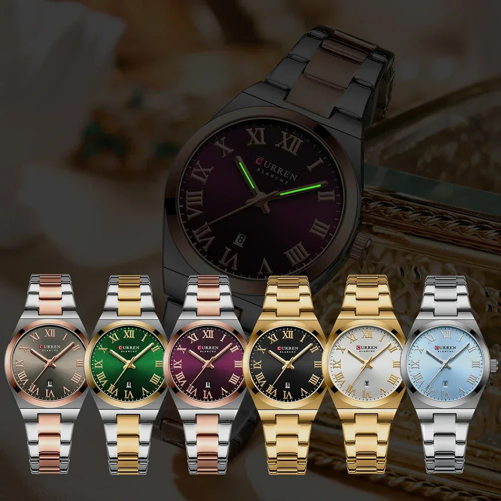 CURREN Orologio da donna, Orologi da donna, Orologi da donna, Abito alla moda impermeabile Bracciale in acciaio inossidabile Orologi analogici Data