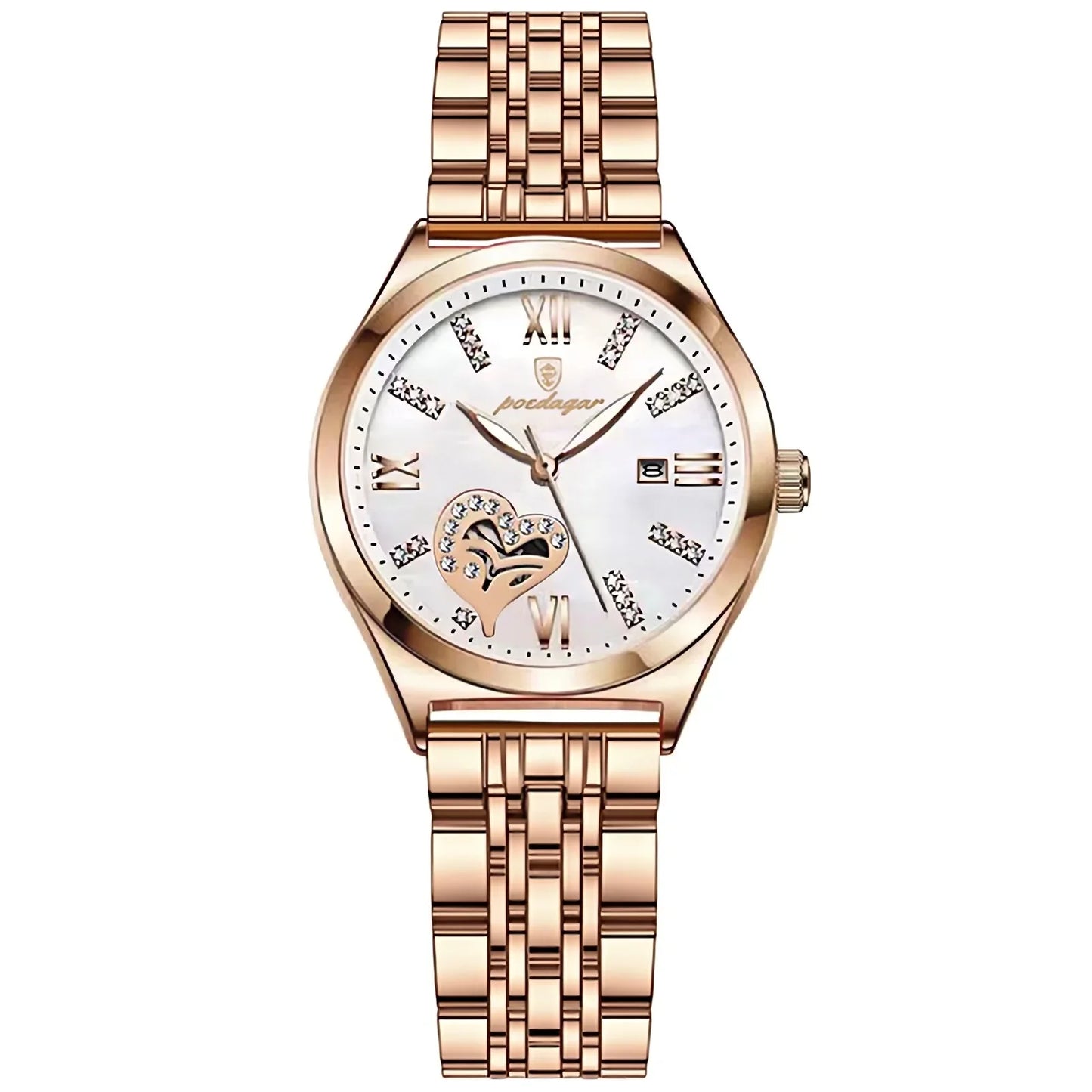 POEDAGAR Orologi di lusso da donna Orologio da donna impermeabile con data luminosa in acciaio inossidabile Orologio da polso da donna al quarzo alla moda elegante