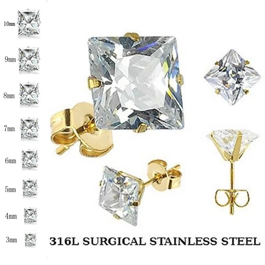 LUXUSTEEL 10 paia/set 3-10mm Orecchini in cristallo bianco trasparente per donna uomo Acciaio inossidabile Zircone CZ Piercing all'orecchio all'ingrosso