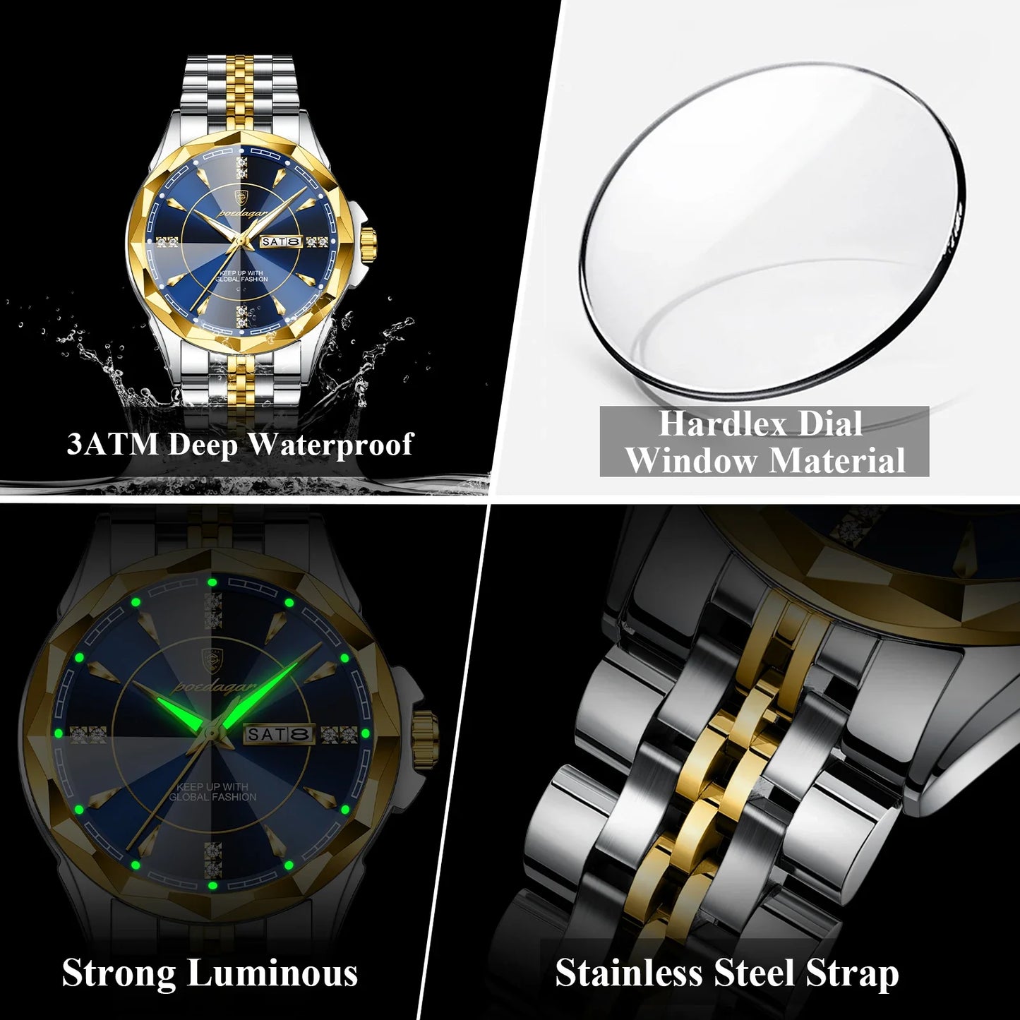 POEDAGAR Orologio da uomo di moda di lusso Top Business Impermeabile luminoso Data Settimana Orologi da uomo Orologio da polso da uomo in acciaio inossidabile al quarzo